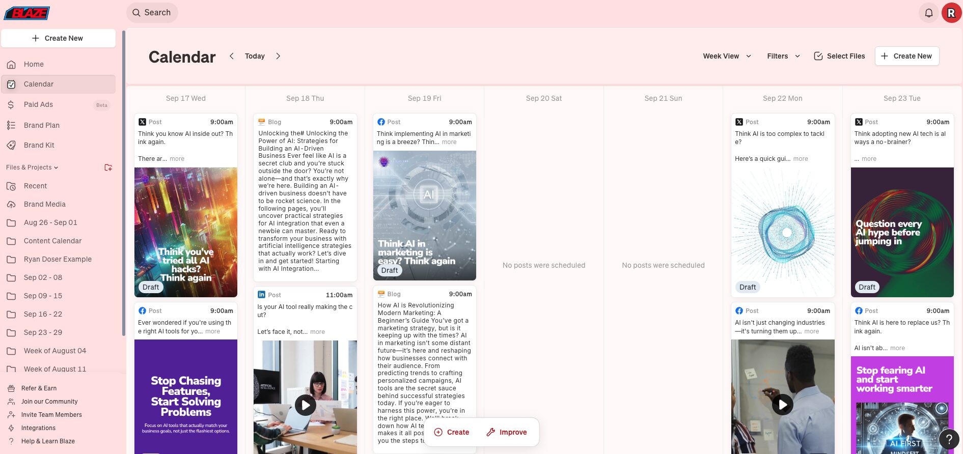Blaze AI Content Calendar