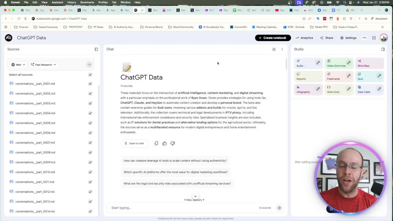 ChatGPT alternatives shown through Google NotebookLM interface with multiple sources uploaded for research