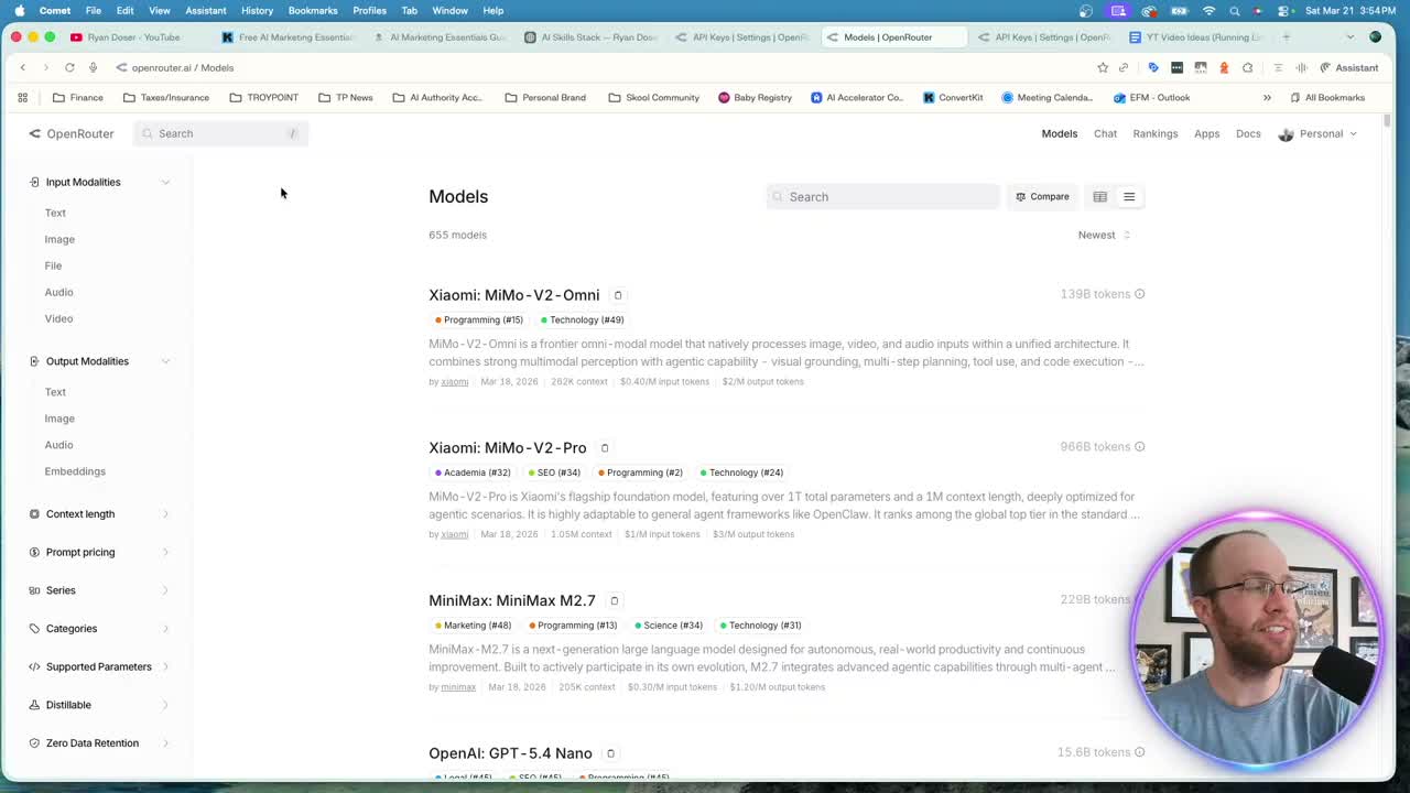 Claude Code OpenRouter models page showing available AI models from multiple providers
