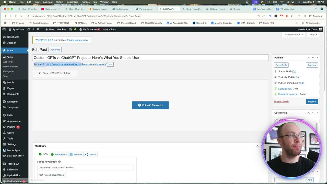 Claude Code SEO draft in WordPress editor with Yoast green indicators