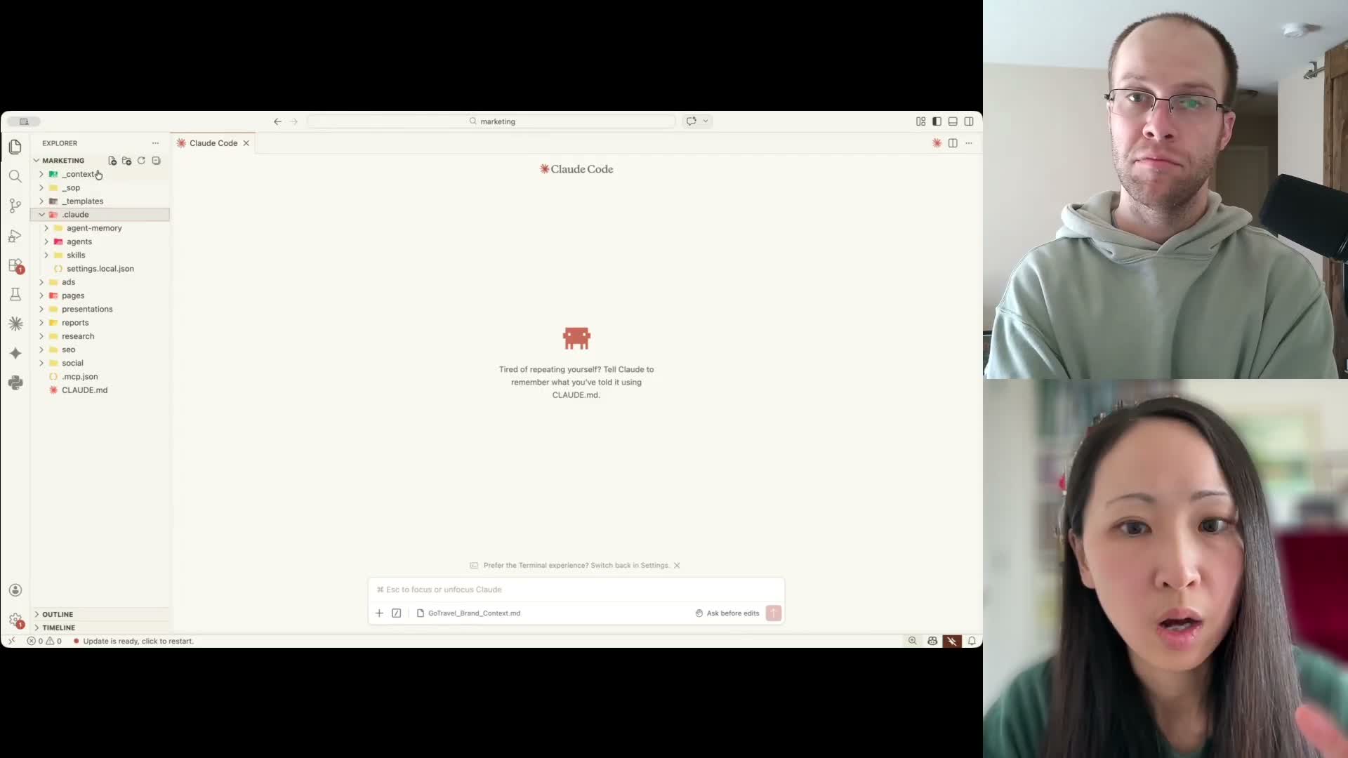 Grace Leung showing her Claude Code project structure with folders for agents, skills, ads, pages, and presentations