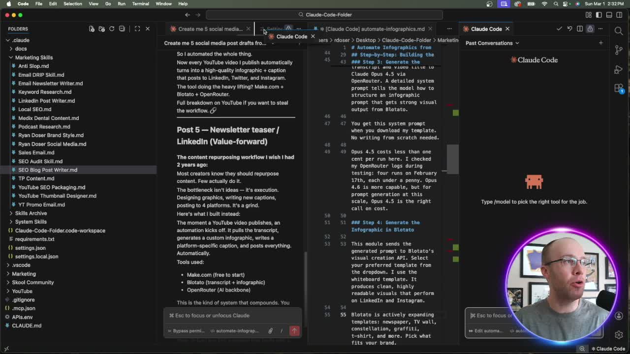 Claude Code mode selector showing bypass permissions option at bottom of VS Code