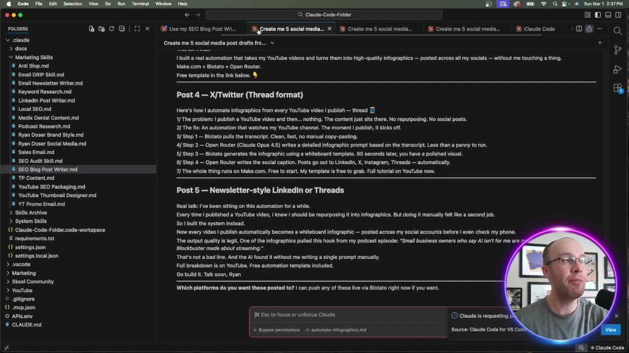 Multiple Claude Code tabs running in parallel in VS Code panel mode