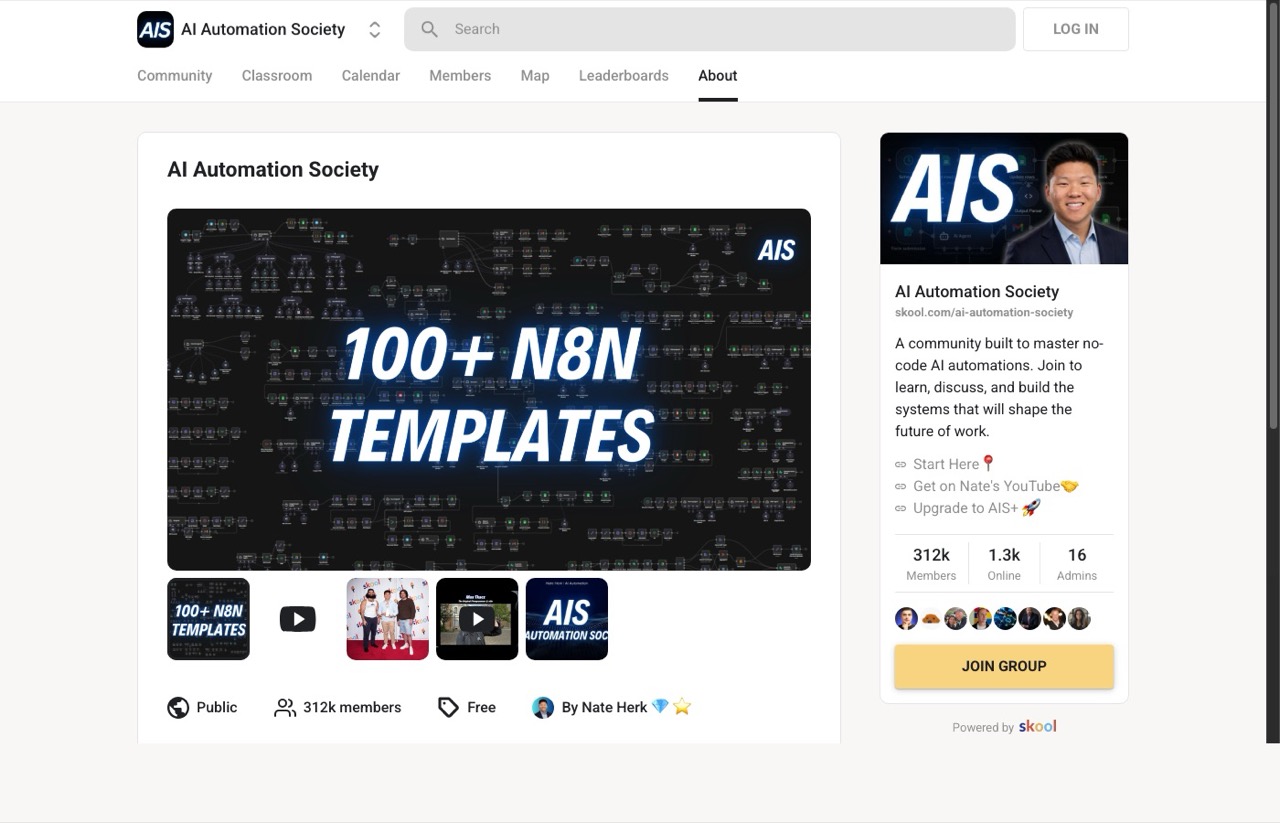 AI Automation Society Skool community page by Nate Herk