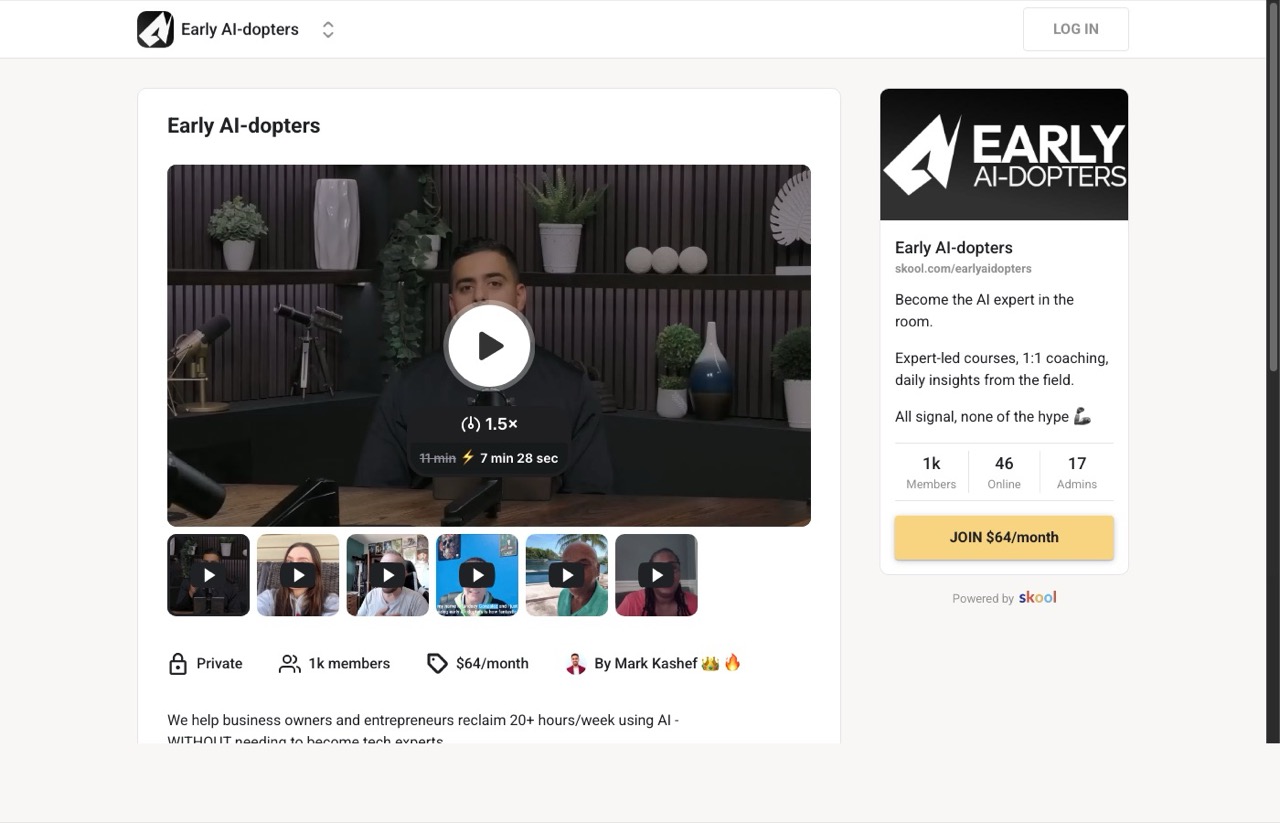 Early AI-dopters Skool community by Mark Kashef with AI courses and coaching