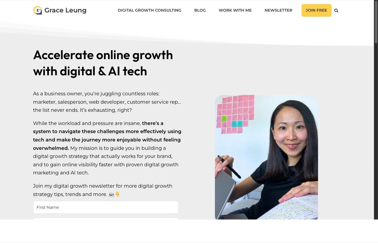 Grace Leung digital growth consulting website with AI and marketing tech