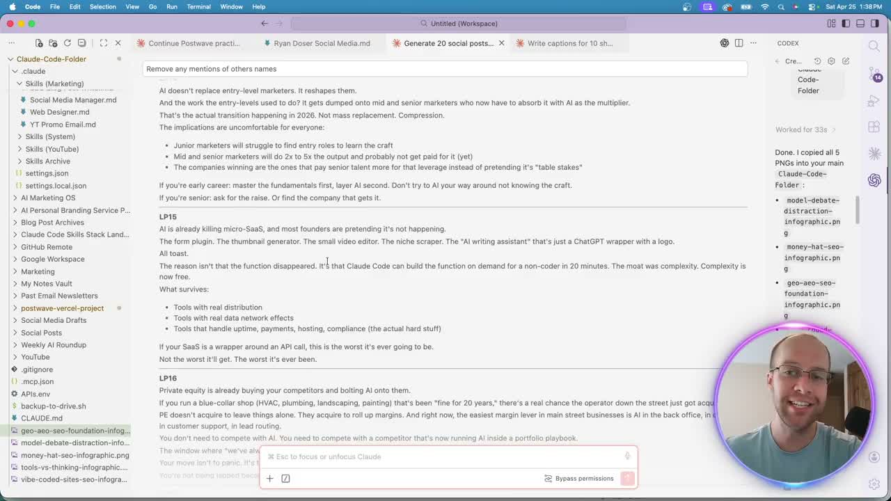AI social media system LinkedIn posts generated by Claude Code with hooks and supporting bullets