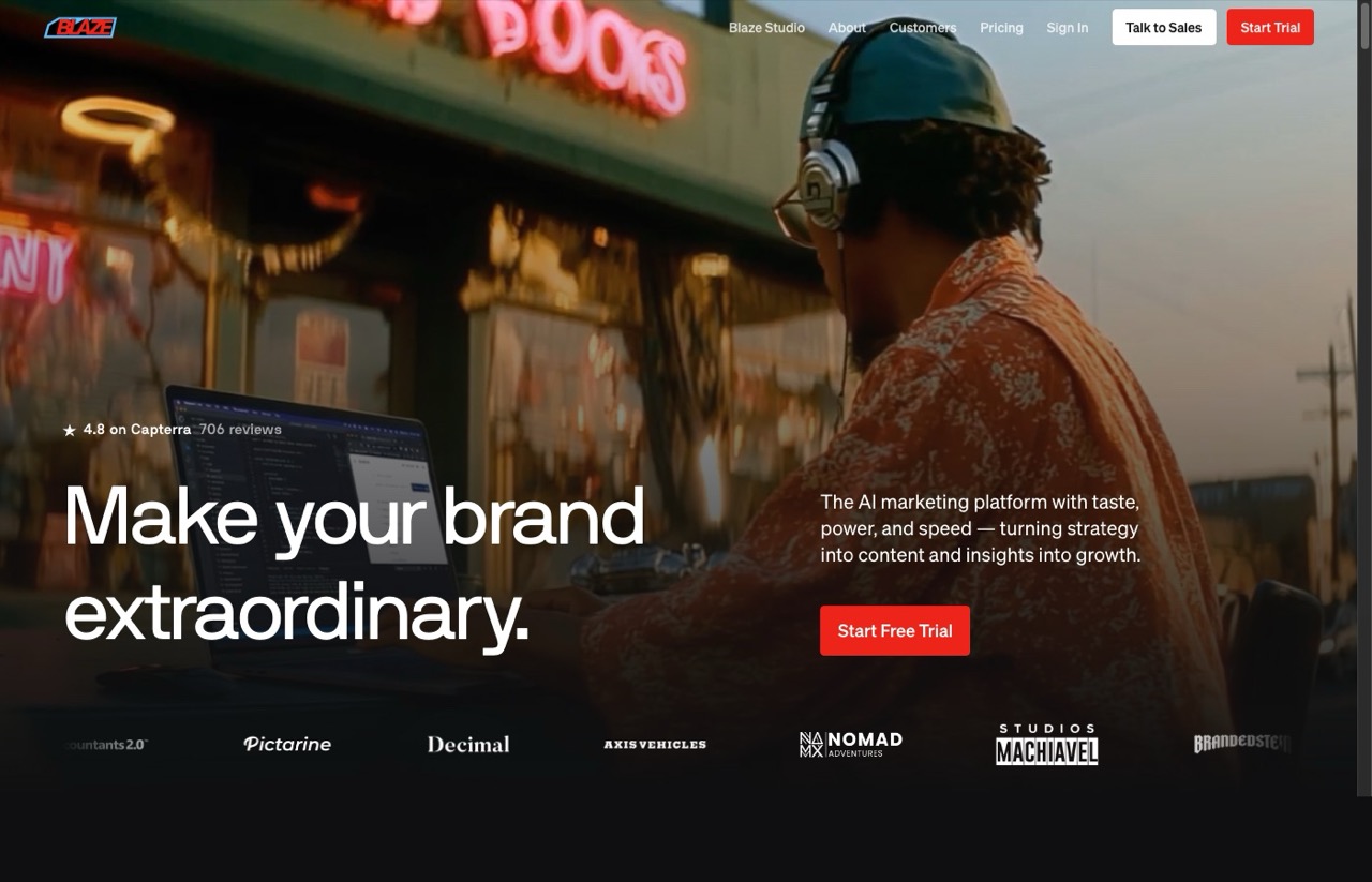 Best AI tools for content creators - Blaze AI marketing platform homepage