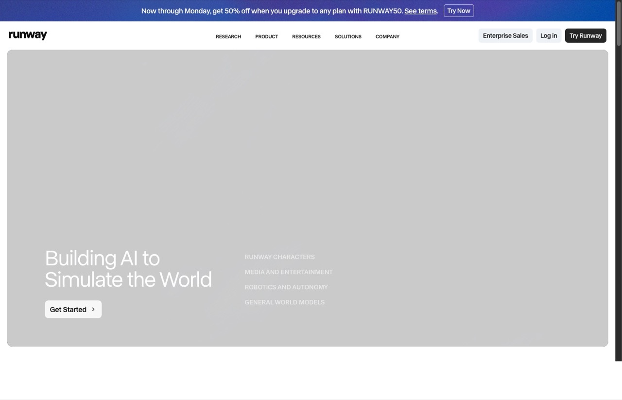 Best AI tools for content creators - Runway AI video generation tool homepage