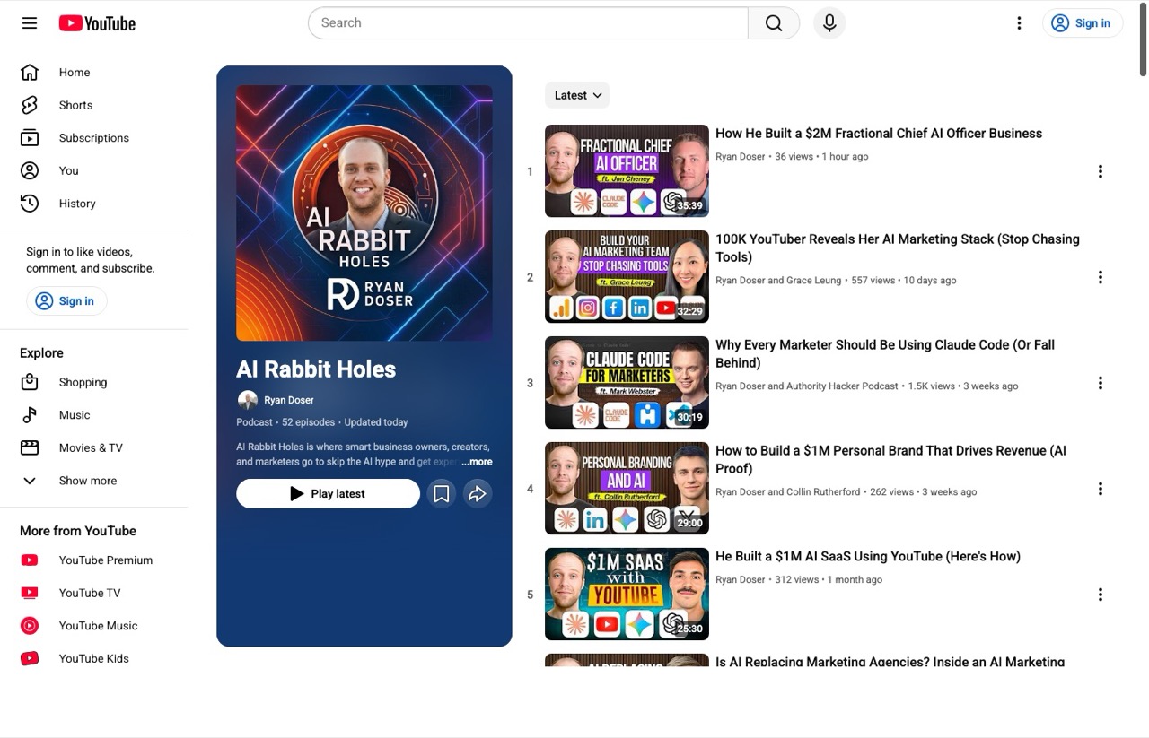 Best AI marketing podcasts AI Rabbit Holes hosted by Ryan Doser