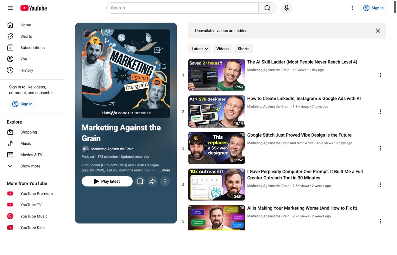 Best AI marketing podcasts Marketing Against the Grain HubSpot Kipp and Kieran