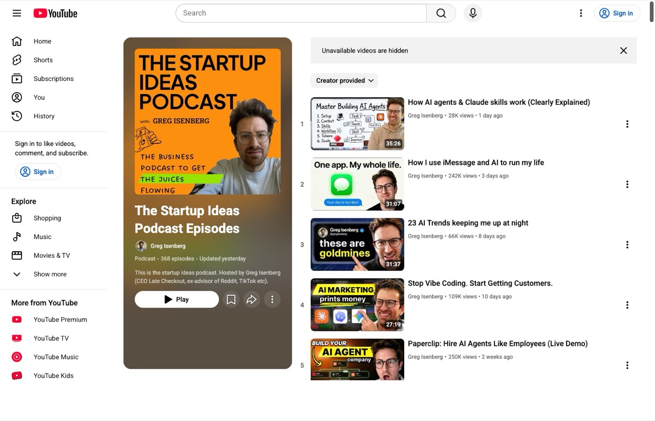 Best AI marketing podcasts Startup Ideas Podcast hosted by Greg Isenberg