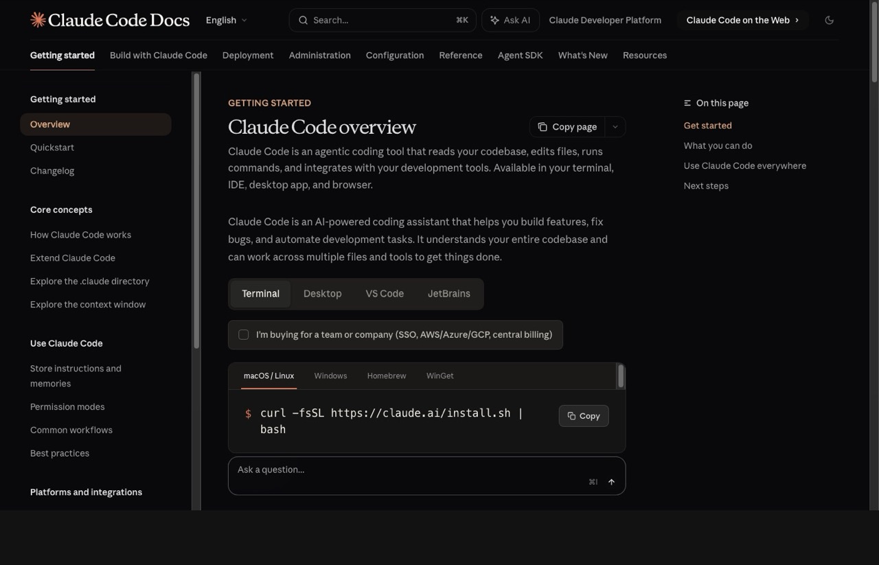 Best AI marketing tools Claude Code overview page showing agentic coding tool documentation