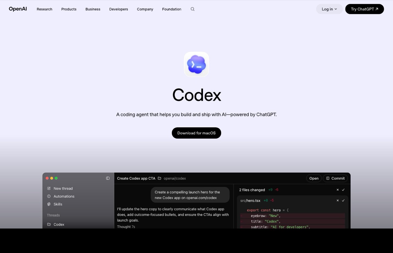 Best AI marketing tools Codex homepage showing OpenAI coding agent for ChatGPT