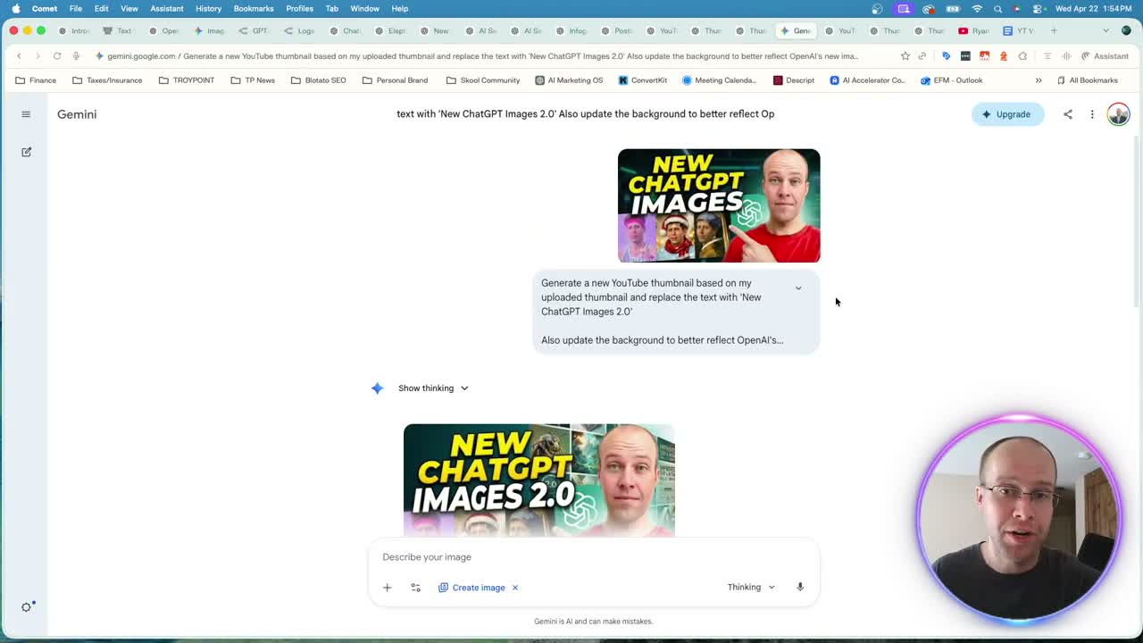 ChatGPT Images 2.0 vs Nano Banana 2 YouTube thumbnail test inside Google Gemini