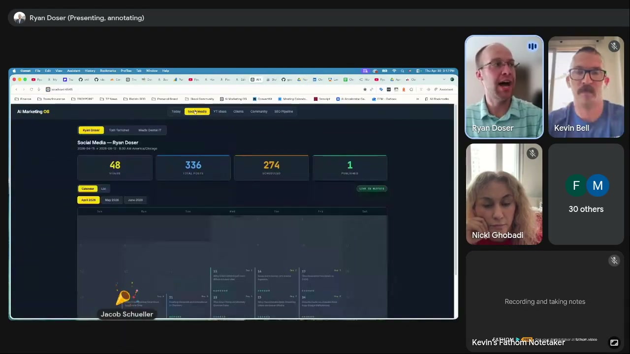 AI marketing hacks dashboard showing scheduled social media posts inside the AI Marketing OS