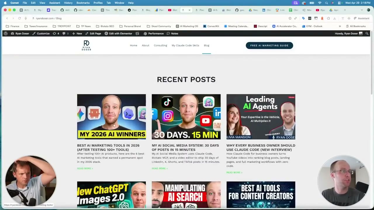 Claude AI side hustle blog content powered by the SEO skill on ryandoser.com