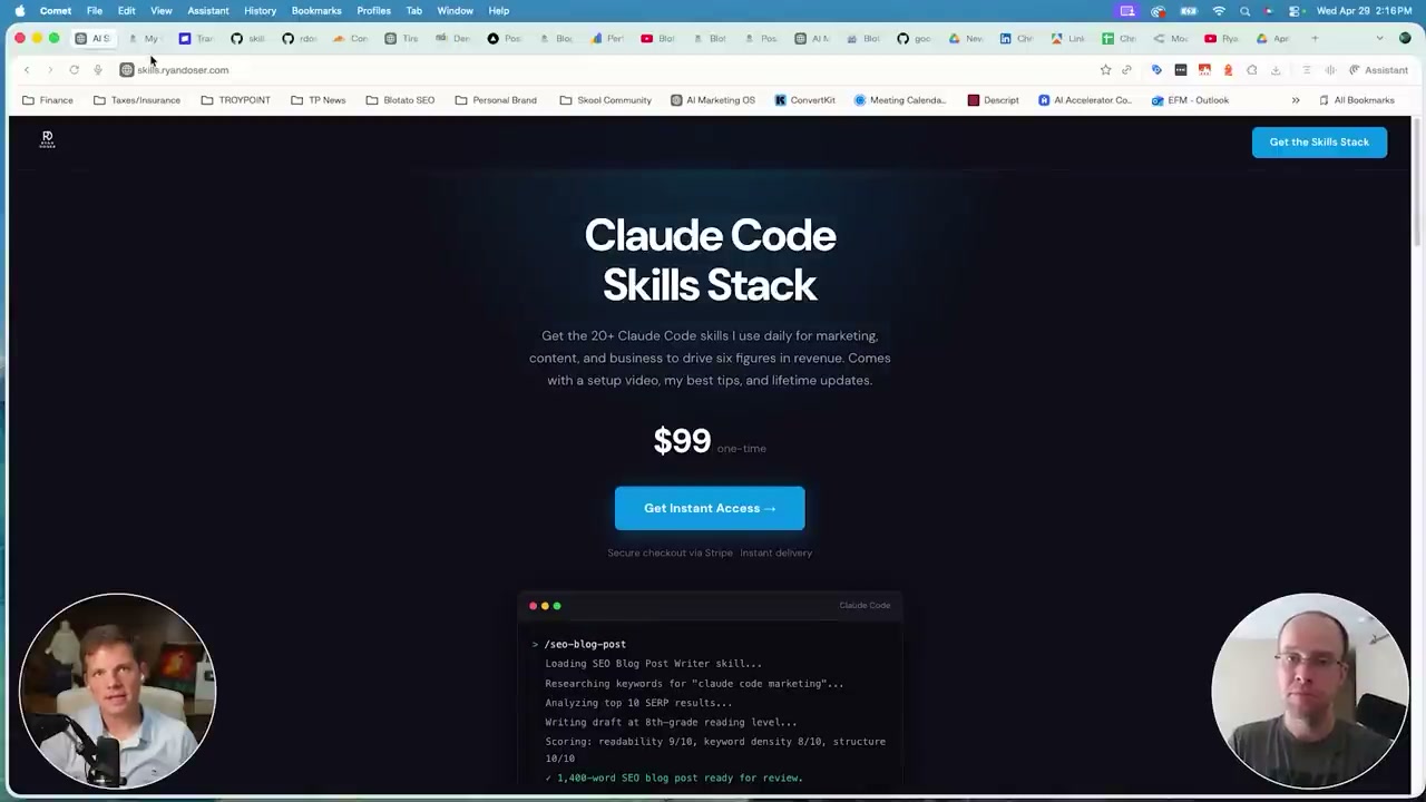 Sell Claude skills landing page showing Claude Code Skills Stack with Stripe checkout
