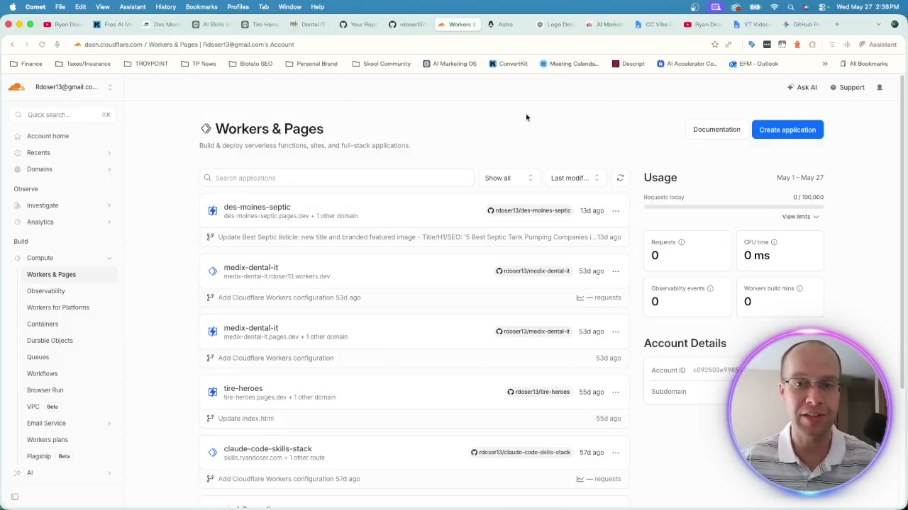 Vibe code websites Claude Code Cloudflare Workers and Pages dashboard with deployed projects