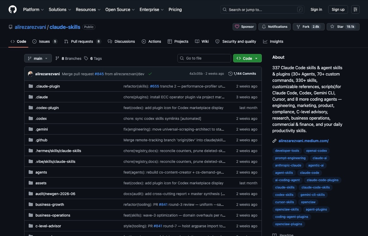 A large community Claude skills collection repo on GitHub
