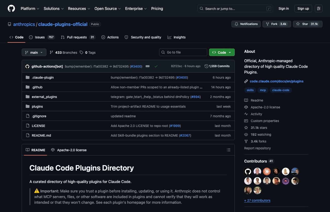 The official Anthropic Claude plugins directory repo on GitHub