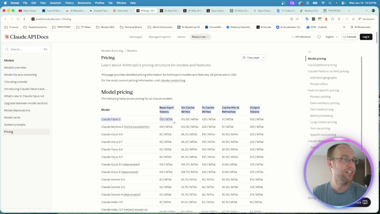 Claude Fable 5 pricing compared to Claude Opus 4.8 in the Claude API docs