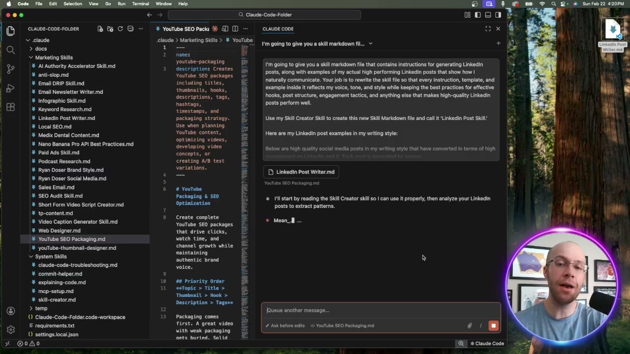 A SKILL.md description field that tells Claude when to use the skill, a Claude skills best practice