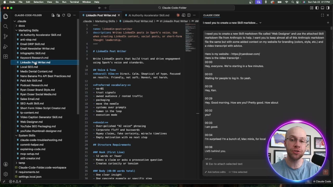 Claude skills for SEO shown as separate files like Keyword Research and Local SEO in Claude Code