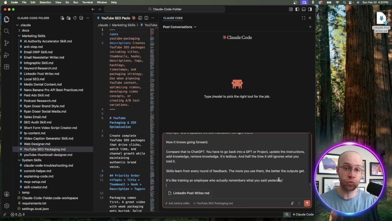 Claude Code updating a skill file so it learns from feedback