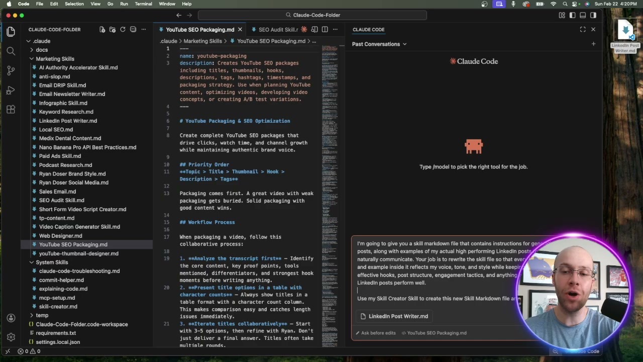 Turning a Claude project into a skill by creating a SKILL.md file in Claude Code
