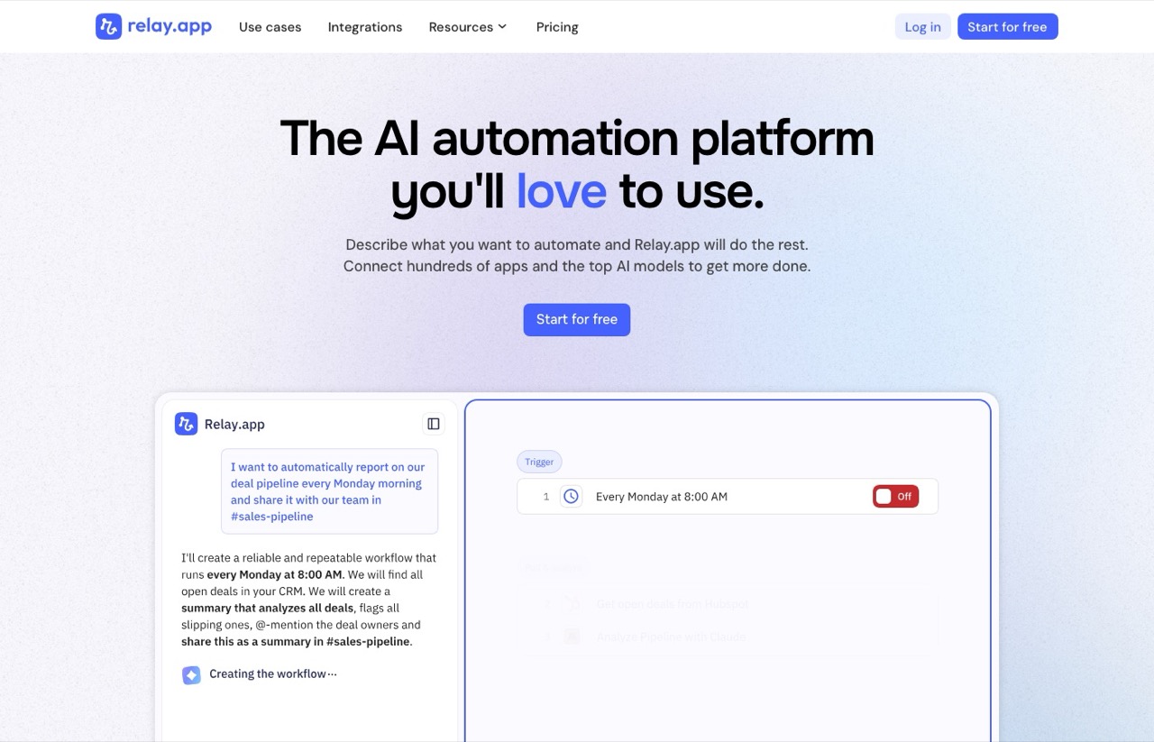 Best AI automation tools pick Relay.app showing scheduled human-in-the-loop workflow