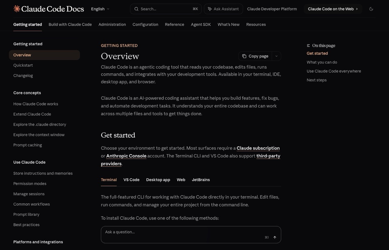 Best AI coding tools: Claude Code agentic terminal overview page