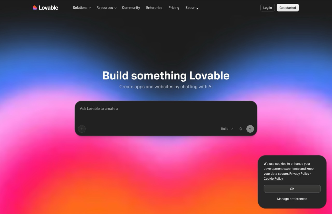 Best AI coding tools: Lovable vibe coding app builder homepage