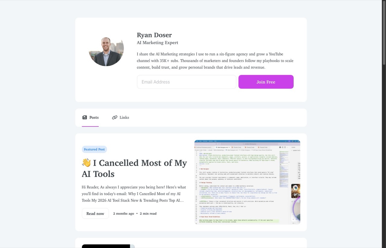 Best AI marketing newsletters pick AI Insider Tips signup page by Ryan Doser