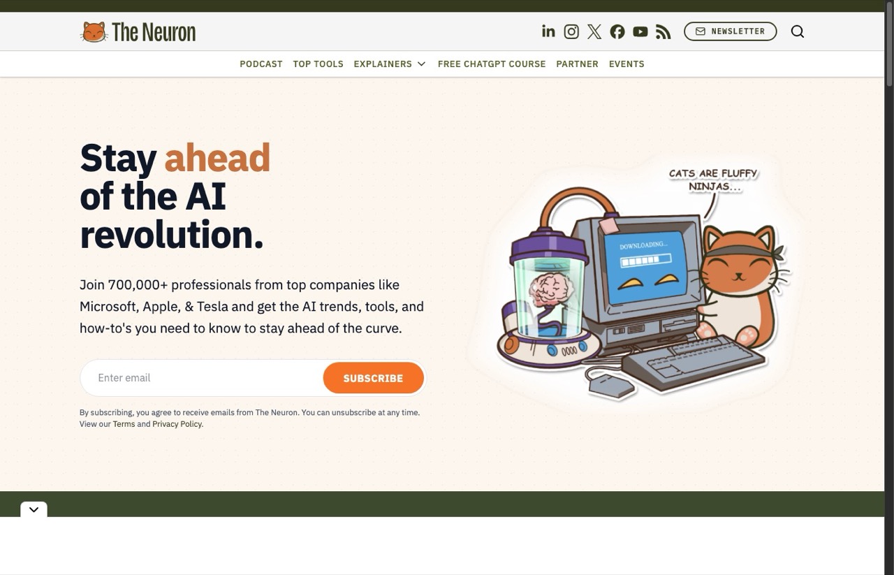 Best AI marketing newsletters pick The Neuron daily AI newsletter homepage