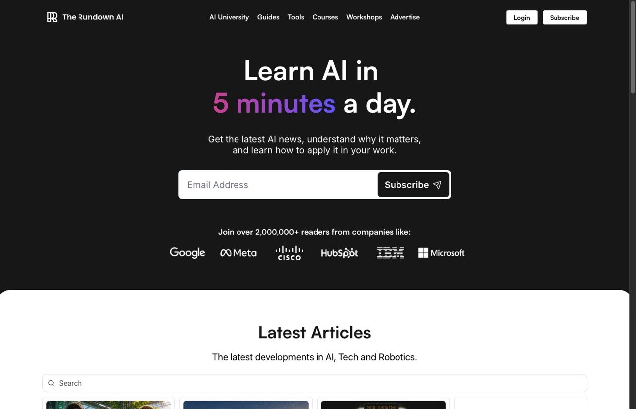 Best AI marketing newsletters pick The Rundown AI daily newsletter homepage
