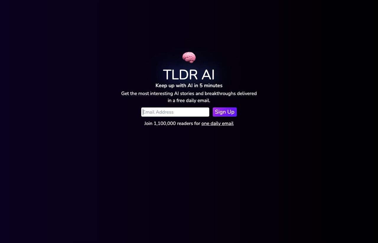 Best AI marketing newsletters pick TLDR AI daily email signup page