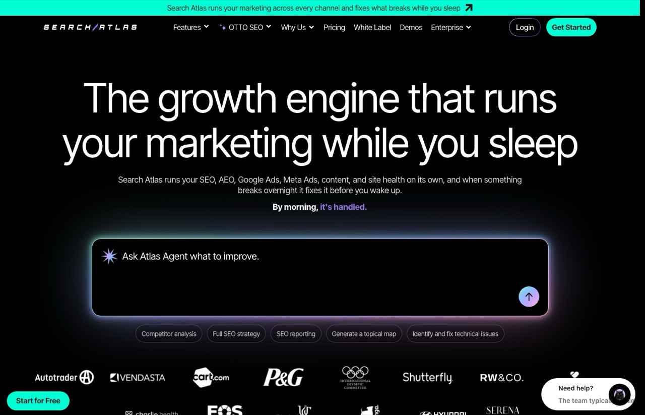 Search Atlas homepage, home of the OTTO AI SEO agent