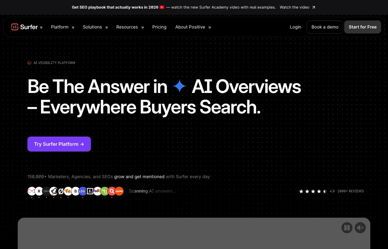 Surfer SEO homepage, one of the best AI SEO tools for content optimization