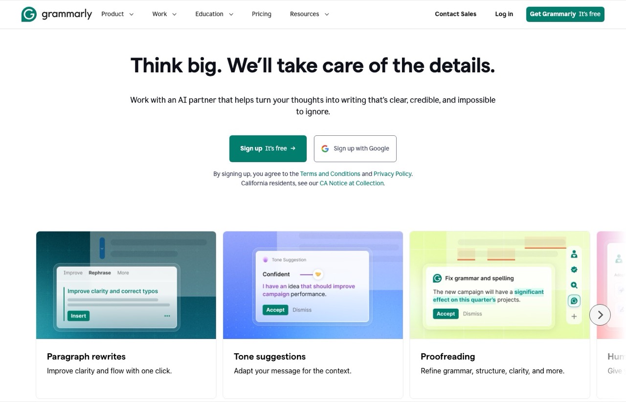 Best AI writing tools pick Grammarly editing and grammar assistant