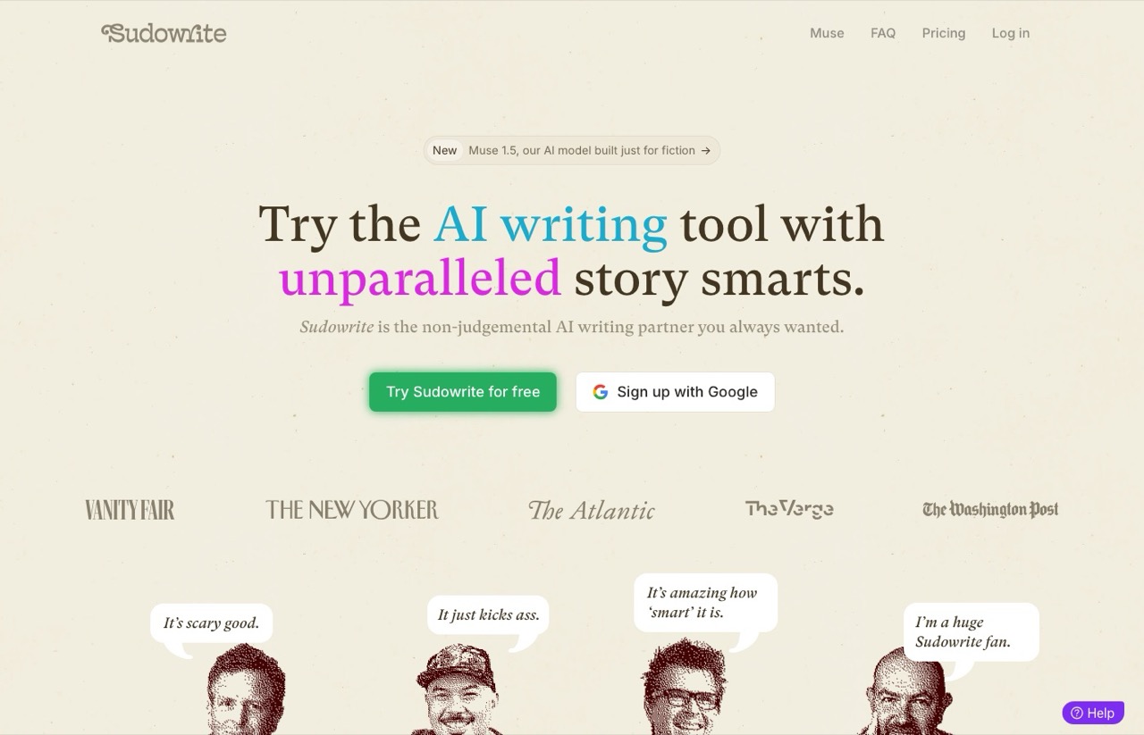 Best AI writing tools pick Sudowrite fiction and creative writing tool