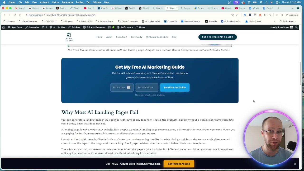Claude Fable 5 CRO use case showing the email opt-in CTA on a ryandoser.com blog post