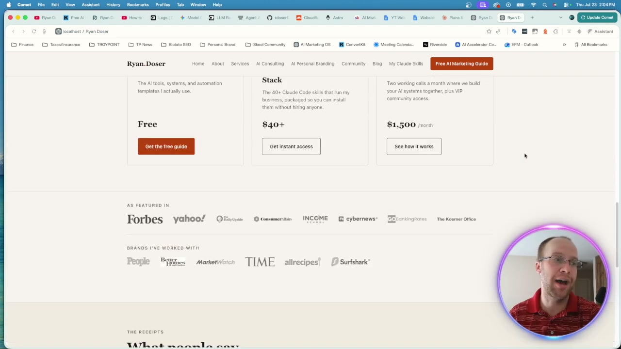 Open source AI model web design output rebuilding the pricing tiers and press logos on the homepage
