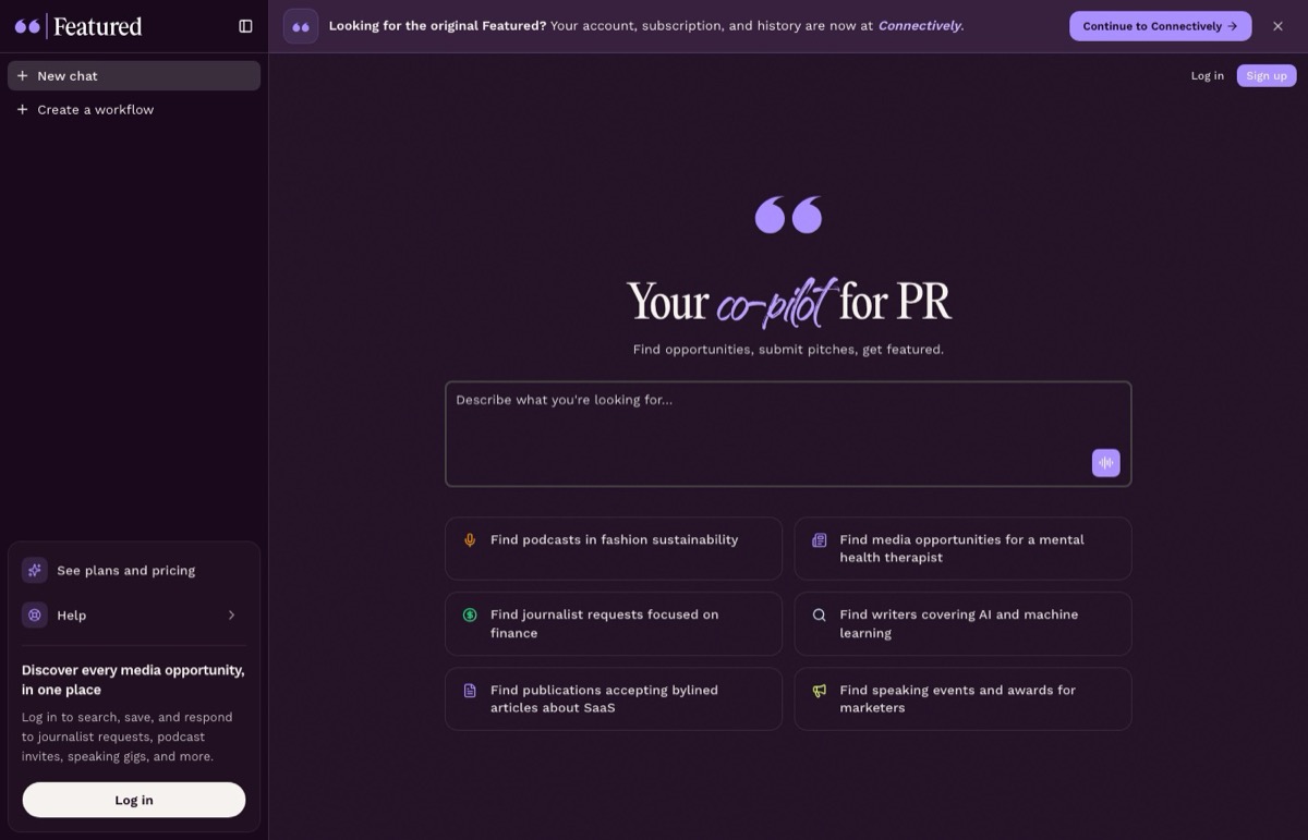 Featured homepage, a HARO-style digital PR platform for earned mentions