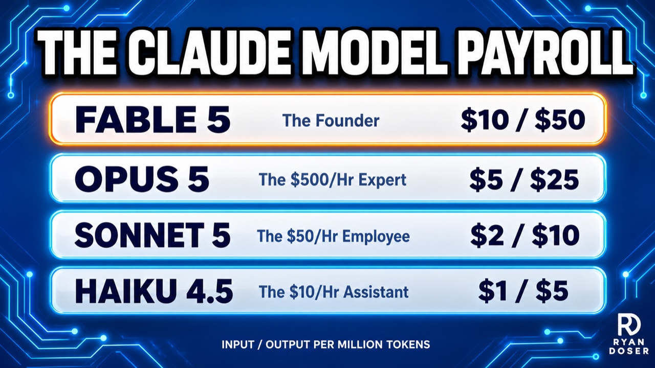 Claude model pricing compared: Fable 5, Opus 5, Sonnet 5, and Haiku 4.5 input and output cost per million tokens