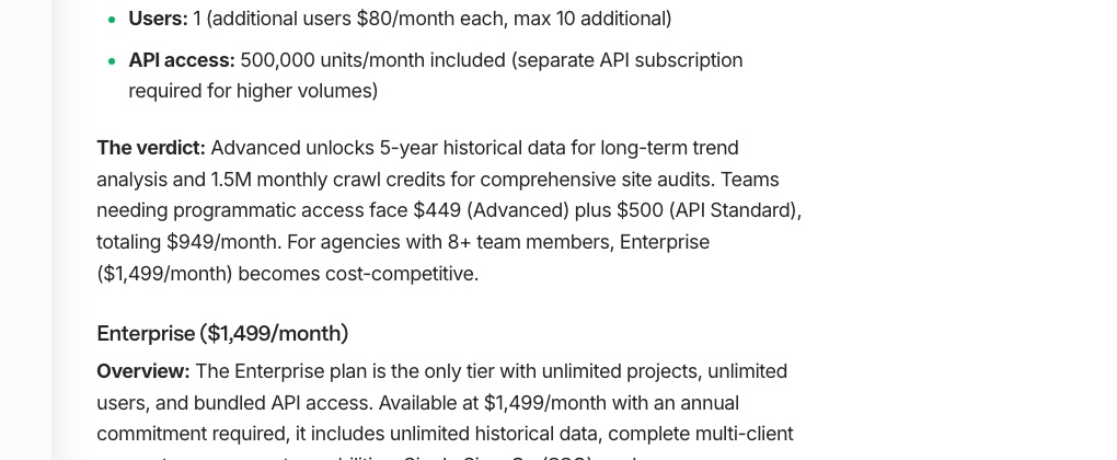 CheckThat.ai page stating Advanced includes 500,000 API units while also calling Enterprise the only tier with bundled API access
