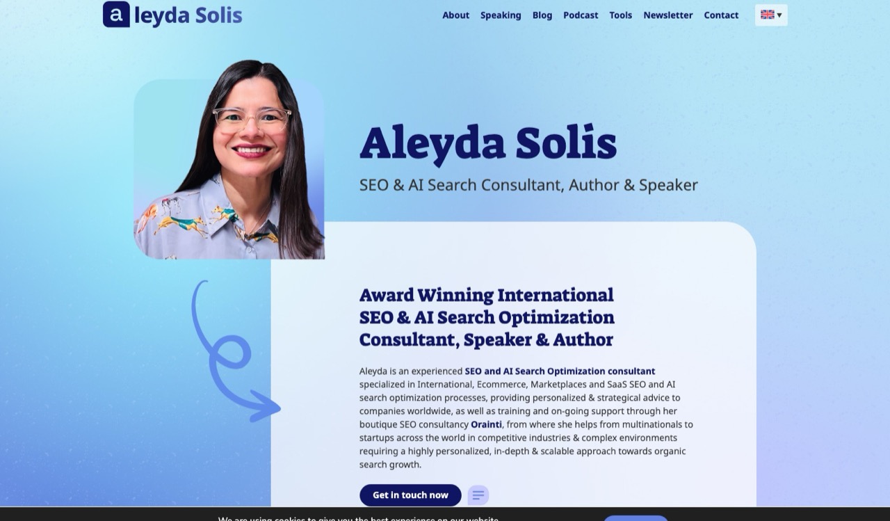 Best AI SEO experts, Aleyda Solis site describing AI search optimization consulting
