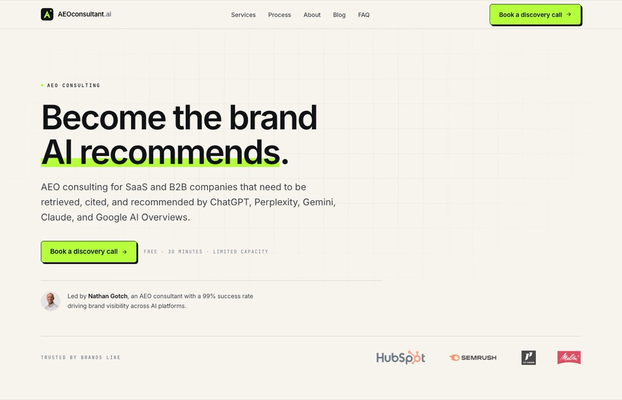 Best AI SEO experts, Nathan Gotch AEO consulting site for SaaS and B2B