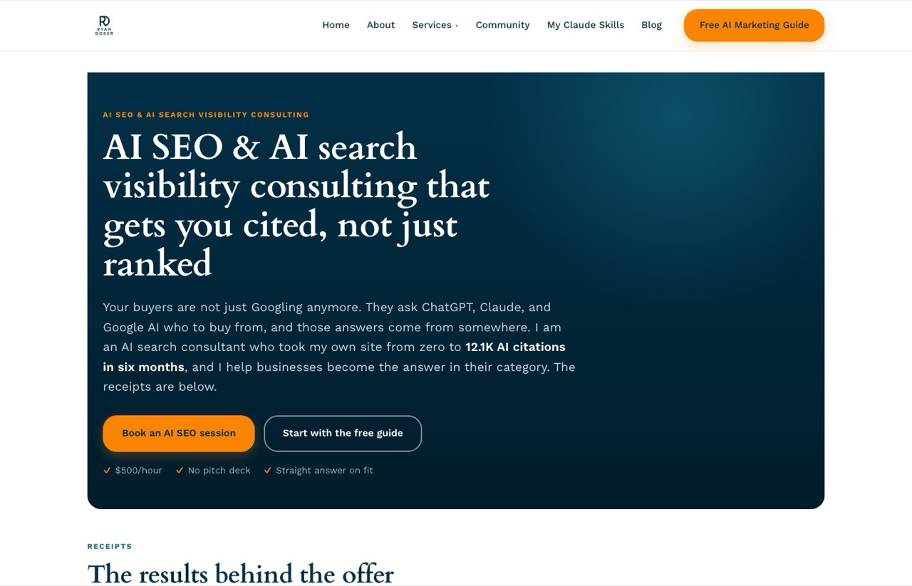 Best AI SEO experts, Ryan Doser AI SEO consulting page