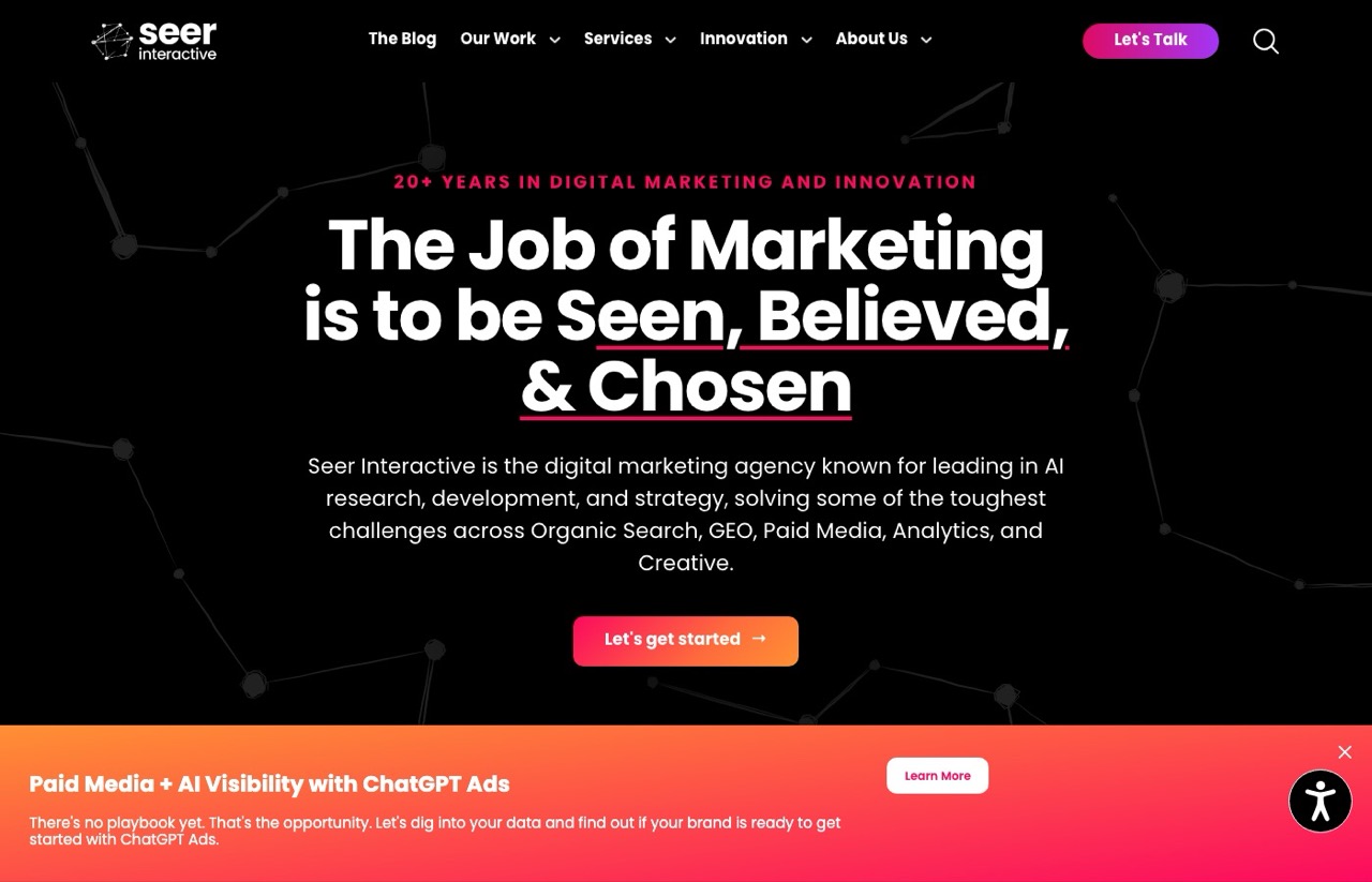 Best AI SEO experts, Seer Interactive homepage showing GEO and AI research